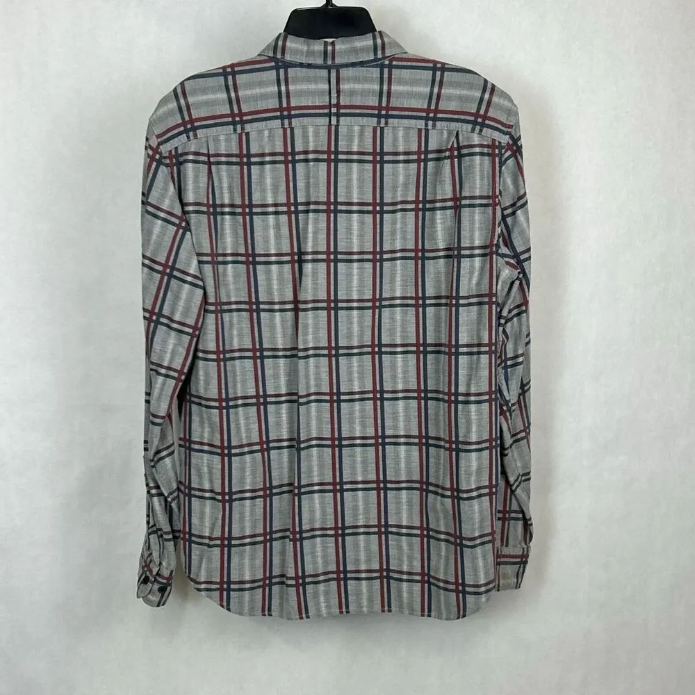 Banana Republic Luxe Flannel Button Down Shirt Camden Fit Sz Large Gray Plaid